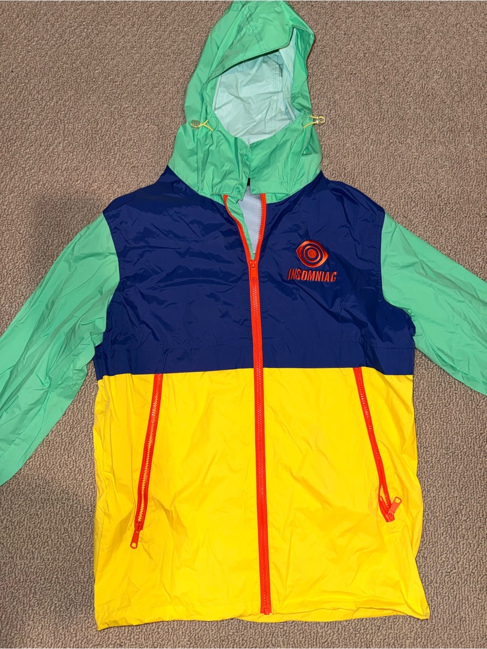 Color block Hooded Windbreaker Jacket - Blue/Cyan/Yellow/Orange (unisex)
